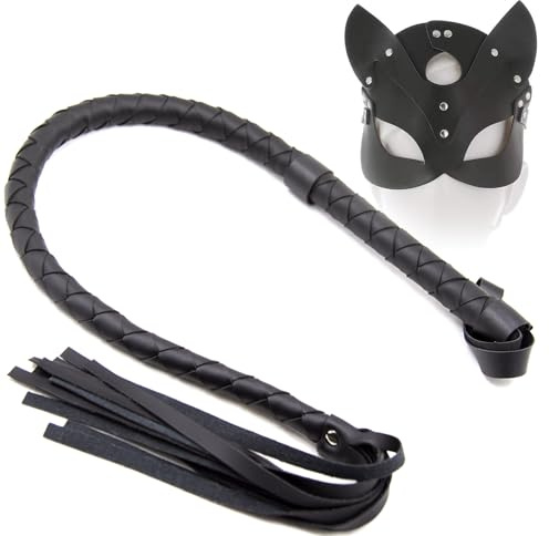 YUZHO BDSM Reiterpeitsche Peitsche und Maske 2er Pack Leder Peitsche Fuchs Maske Rollenspiel Sexy Halbgesicht Augenmaske Adult Toys Flirting Sex Play Sexartikel Schwarz