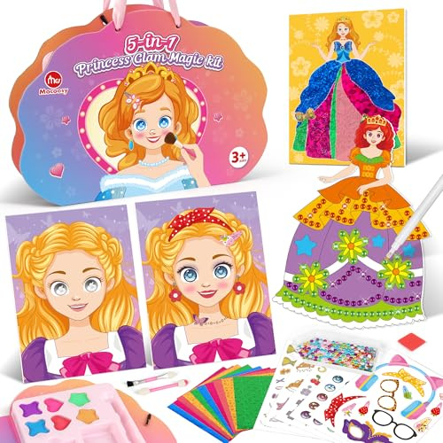 Mocoosy Prinsessa makeup konst hantverk kit för barn flickor 4–8, pappersdocka utklädning och smink aktivitet klistermärkesbok, flickor födelsedagspresenter, reseleksaker för 4–5 6 7 8 år gammal