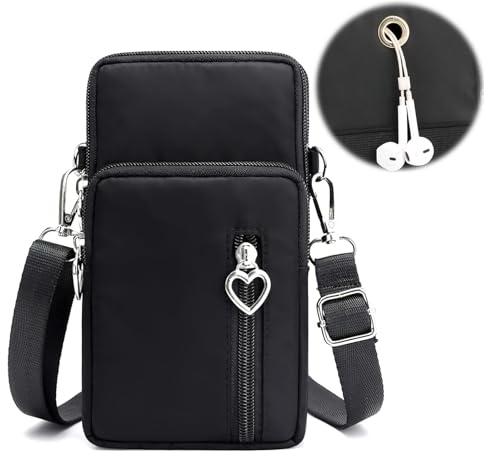 DAWRIS Crossbody Mobile Phone Bags Pouch, Women Cross Body Bag with Adjustable Strap, Anti Theft Crossbody Multi-Compartment Passport Bag Black Small Handbag Phone Purse for Women Girl
