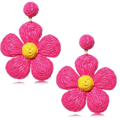 TOFBS Ohrringe für Damen Boho Persönlichkeit Statement Baumeln Ohrringe Rattan Blume Ohrringe Groß Hypoallergene Hawaiian Holiday Style Modeschmuck