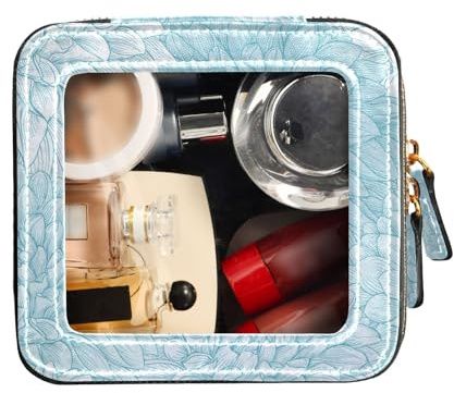 FRODOTGV Dahlia Trousse de maquillage avec médaillon floral bleu transparent pour sac à main, trousse de toilette, trousse de maquillage organisateur, Médaille Dahlia Floral Bleu, 1 Size