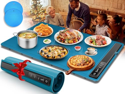 KingSom Warmhalteplatte Elektrisch, Faltbare Speisenwärmer mit Mit 3 Einstellbarer Temperatur, Silikon Warmhalteplatte für Speisen 60-100℃ Einstellbare, Buffetwärmer Heizplatte mit 2 Klein Matten