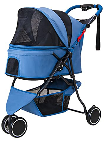 Hundekinderwagen for kleine und mittelgroße Hunde, 3-rädriger Hundewagen, zusammenklappbarer Hundewagen, Katzenwagen, Buggy, leichter Haustier-Kinderwagen, Reisewagen, Kinderwagenwagen, langlebige Räd