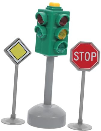 IWOWHERO 3stücke Teiliges Junge Mädchen-verkehrsampel-spielset Mit Led Sprachsteuerung Und Leuchtenden Signalen Kleines Modell Zur Verkehrserziehung Inkl Straßensperren Sicheres Kunststoffs