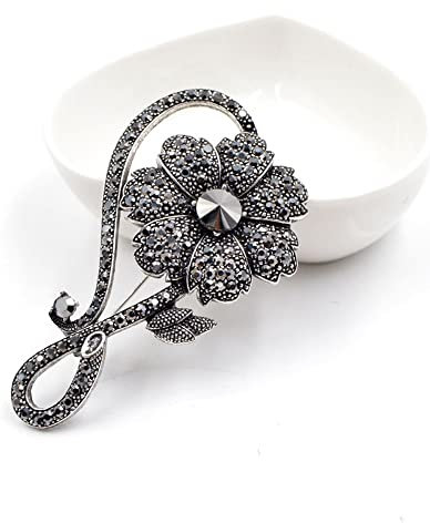 Strass-Brosche mit schwarzer Blume für Damen, Vintage, elegant, große Anstecknadel, Wintermantel, Pullover