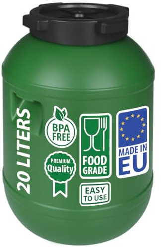 F&R Kleines Fass 20 Liter aus HDPE zur Aufbewahrung I Futtertonne Pferd I Wassertank Weithalsfass mit Deckel I Wasserfass I Sauerkrautfass I Gurkenfass Gärfass I Maischefass