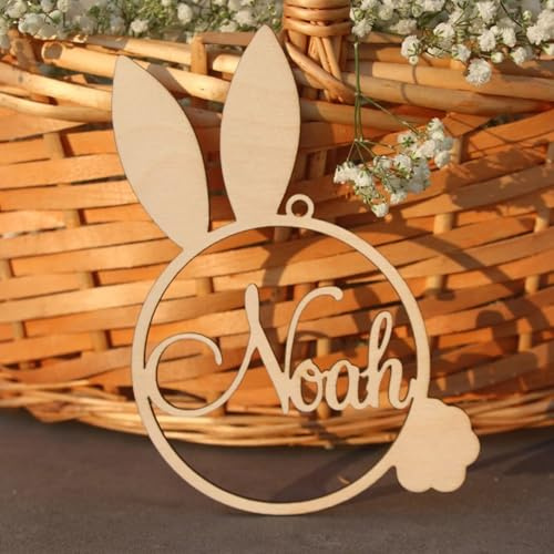 Hasen-Anhänger, Osterkorbanhänger, Hase, personalisierbar, Oster-Namensschilder, Geschenkanhänger, personalisierbar, Holznamen, Osterkorb, Osterhasen-Dekoration, Jungen und Mädchen, individuelles