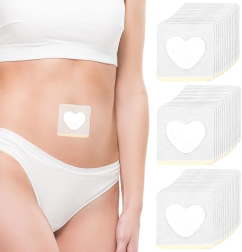 BOXOB 50 Uds Parches Aceite Ricino, Autoadhesivos Parche para Ombligo en Forma de Corazón Tela no Tejida Almohadillas para Ombligo Altamente Absorbentes (Aceite de Ricino no Incluido)
