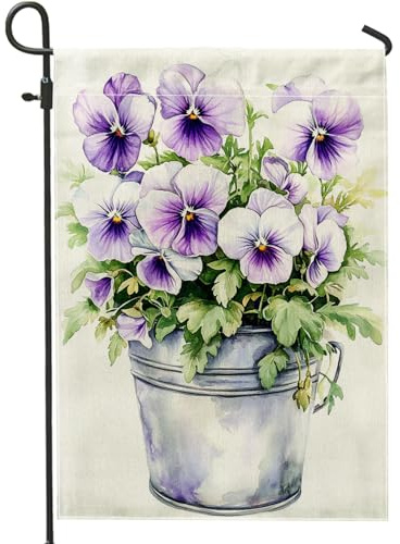 Drapeau de jardin de pensée violette printanière, bannière de décoration d'intérieur en tissu double face, décoration extérieure pour pelouse et terrasse, 30,5 x 45,7 cm