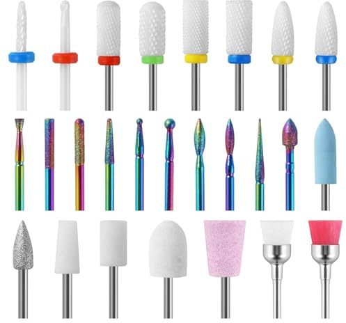 26 Stück Nagelfräser Bits Set mit 8 Keramik Nagelfräser Aufsätzen, Professioneller Fräser Nägel Aufsätzeaus Entfernen Gel Acryl Nagelhaut Diamant Nagelbohrer für Maniküre Pediküre