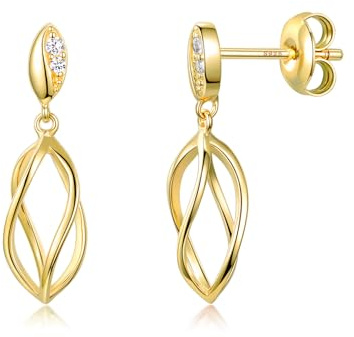 PHNIBIRD Anhänger Gold Ohrringe Silber 925 Ohrstecker Hängend Twist Blätter Dangle Ohrhänger Charm Hängend Elegante Schmuck Damen Geeignet Für Dinnerpartys und Verabredungen