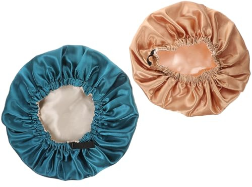 WEKAMOS 2 Stück Satin Schlafmütze für Damen Elastische Haube mit Verstellbarem Band für Nachtpflege und Haarschutz Khaki für Verschiedene Frisuren Leicht und Tragbar