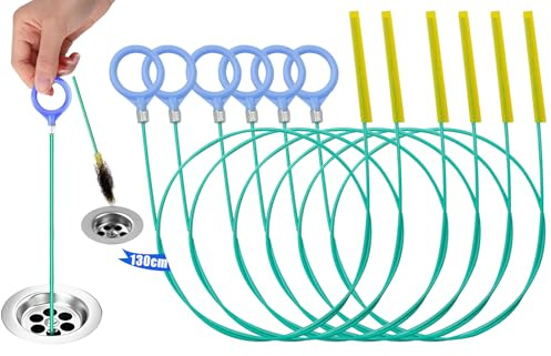 6 Stück Abflussreiniger，Abflussreiniger Spirale, 130cm Bruchfester Stahl mit Nylonbeschichtung, Geeignet zur Reinigung und Haarfängung in Badewannen, Abwasserkanälen und Waschbecken (130 Zentimeter)