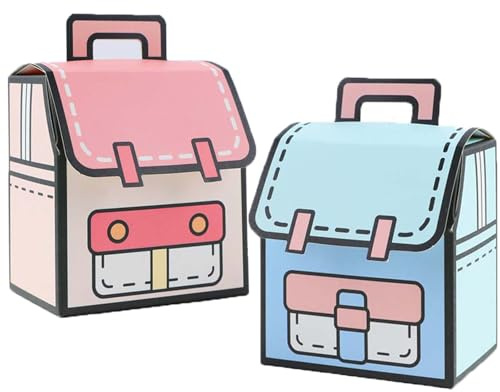 Powerruif 20 Stück Gastgeschenke Einschulung, Cartoon Schultasche Geschenktüten Klein Geschenkboxen Design Faltbarer Mitgebsel Tüten zur Einschulung, Schulanfang Geschenkverpackungen
