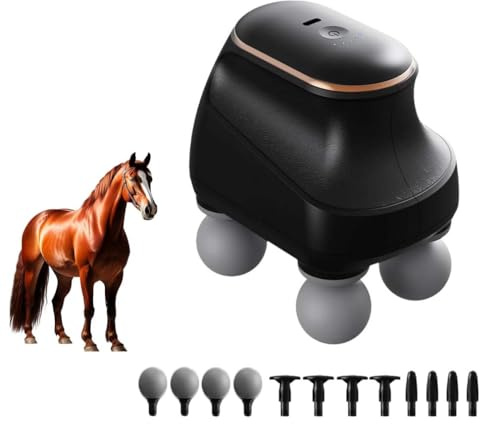 Chevaroo 4 Heads Massager, Chevaroo Pferdemassager, 4-Kopf-Massagegerät, 5 einstellbare Stufen & 12 austauschbare Köpfe, Tragbar Wiederaufladbar Tiefenmassagegerät Für dich und dein Pferd (Schwarz)