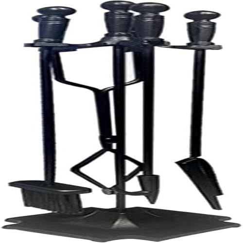 Ensemble d'outils de cheminée – Longue pelle tisonnière, pince, brosse et support – Accessoires essentiels pour foyer intérieur/extérieur pour la maison et la terrasse