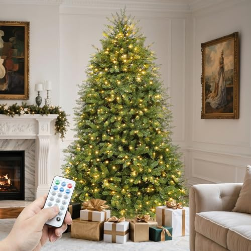 YITAHOME 180cm Künstlicher Weihnachtsbaum mit Beleuchtung, 450 LED, beleuchteter Weihnachtsbaum mit 11 Lichtmodi, 1838 Spitzen inkl. Ständer, grüne Glocke, Grün