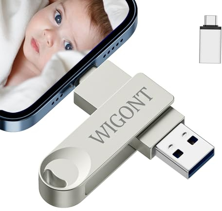 WIGONT Chiavetta USB 128 GB 3 in 1 per lPhone,Salva Foto e Video | Memoria esterna per lphone, lpad, Android, PC e Tablet.Pennetta USB in metallo robusta e compatta con rotazione