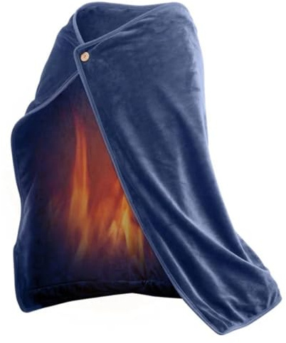 Jurtmy USB Heated Flannel Blanket 100x70 cm, Soft Wearable Electric Shawl Pad with Carbon Fiber Heating, Portable Washable Warm Throw for Home Office Travel Camping, 5V USB Powered (Blue)
