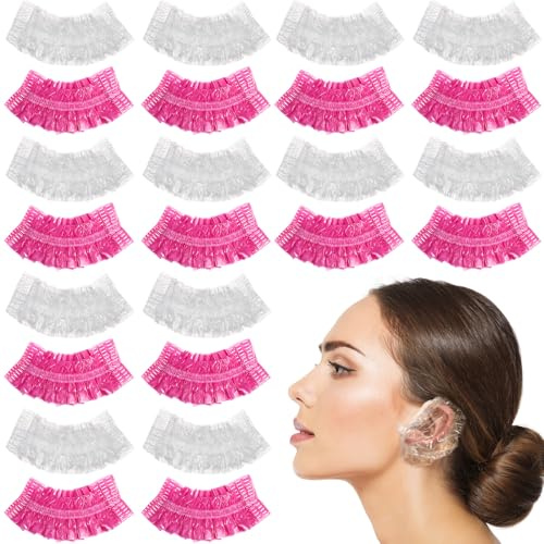 SAFIGLE 200 Pcs Disposable Ear Shower Caps for Hair Dye Thick Elastic Ear Covers Protectors for Men and Women Salon Bathing Use