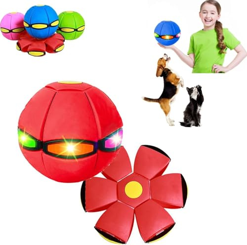 Bola De Platillo Volador Para Mascotas,Bola Platillo Volador Para Mascotascon 3 Tipos De Luces, Pelota De Juguete Para Perros, Para Entrenamiento Deportivo Al Aire Libre Perros Pequeños (Rojo)