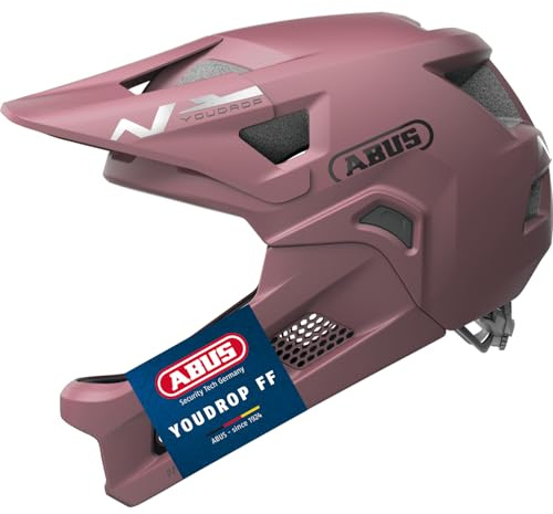 ABUS YouDrop FF - Casco de Bicicleta de montaña para niños y jóvenes, con Protector de Barbilla extraíble
