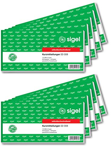 Sigel Kurzmitteilungsblock 1/3 A4 10 Stück 2x40 Blatt | SD008/10, selbstdurchschreibend aus nachhaltigem Papier