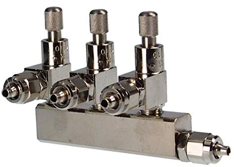 CO2-Verteiler Profi mit 3 Feinnadelventilen, Aquarium-Luftstromregelventil mit 3 Ausgängen (3-Fach Verteiler)