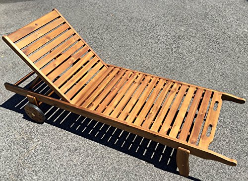 eurolandia Lettino 195X64 in Legno di Acacia Modello SOGA con Ruote E Schienale RECLINABILE in 4 Posizioni MARCATO