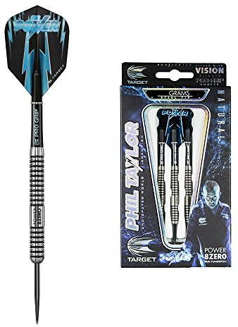 Target Darts Phil Taylor Power 8 Zero 26g 80% Tungsten Steel Dart-Set mit Profi-Griff, Dart-Fahnen der Nummer 6, Dart-Etui | Profi-Dart-Sets