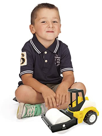 Wader 35365 - Tech Truck Straßenwalze mit stabilen Stahlachsen, ca. 26 x 14,5 x 19 cm groß, gelb, ab 12 Monaten, ideal als Geschenk für kreatives Spielen