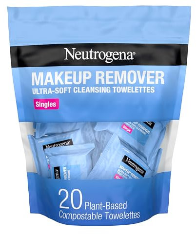 Neutrogena Makeup Remover Cleansing Towelette Singles, Daily Face Wipes To Remove Dirt, Oil, Makeup & Waterproof Mascara, Individually Wrapped, 20 Count