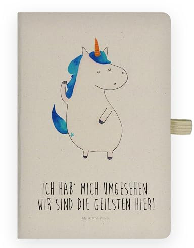 Mr. & Mrs. Panda DIN A4 Baumwoll Notizbuch Einhorn Mann - Geschenk, Unicorn, Einhörner, Schreibheft, Notizblock, Adressbuch, Eintragebuch, Notizen,