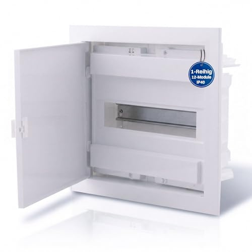 Intratec Coffret Électrique Encastré 1 Rangée – Tableau de Distribution IP40 pour 12 Modules avec Porte Blanche et Rail DIN pour Installation Électrique Maison & Professionnel – 317 × 347 × 92 mm