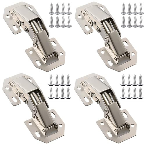 behone Aufschraub Scharnier, 4 Stück, Silber, Legierter Stahl, Pulverbeschichtet, Aufputzmontage, Türscharniere für Küchenschrank, Kleiderschrank, Schranktür, Möbel