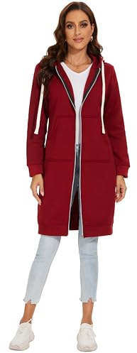 YOSICIL Felpa con Cappuccio Donna Zip Felpa con Cappuccio Donna Felpa con Zip Cappuccio Lungo Caldo Giacca Top Capispalla estesa Calda Invernale Essenziale Nero,S-5XL