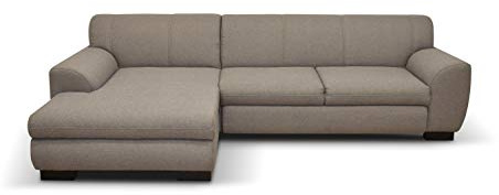 DOMO. collection Ecksofa Nika, Sofa in L-Form, Eckgarnitur, moderne Polsterecke, Eckcouch, 277 x 156 x 78 cm (BxTxH), braun | Longchair links im klassischen Design, elegante Polsterecke in L-Form mit Chromfuß, 277 x 156 x 78 cm (BxTxH)