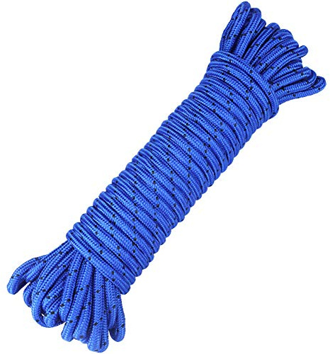 jijAcraft Nylon Rope - 66 Feet Blue with Black Nylon String, 1/3 Inch Solid Braided Thick Strong Rope for Multi- Purpose Tie Down, Clothesline, Gardening, Craft Projects