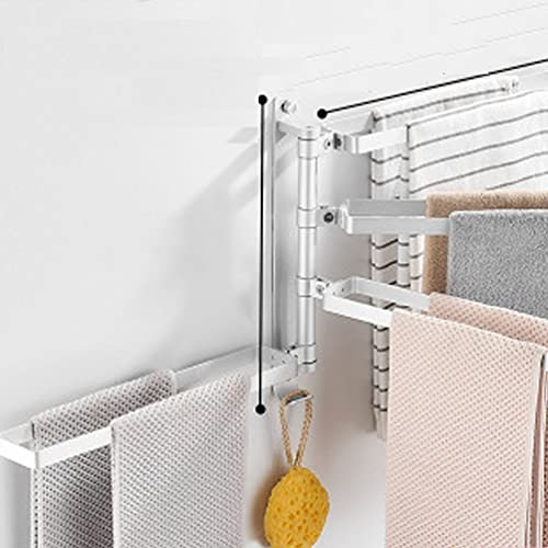 Edelstahl 180 ° drehbarer Handtuchhalter mit ausziehbaren 3 Aluminiumhandtucharmen, Schwarze Wand Bad Küche Handtuchhalter, Keine Perforation (Color : Silver, Size : 33 * 5.7 * 31cm)