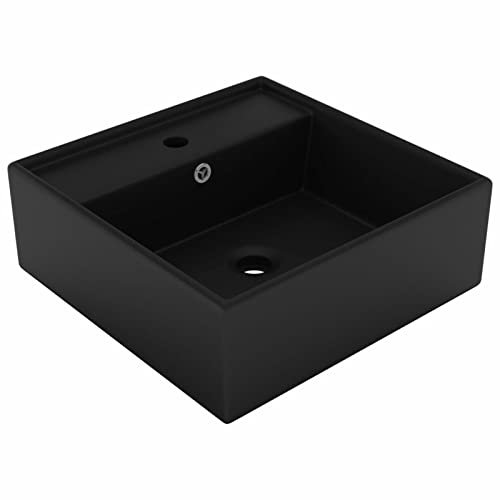 Gawany Luxus-Waschbecken Überlauf Quadratisch Waschtisch Aufsatzwaschbecken Waschplatz Handwaschbecken Aufsatzwaschtisc Matt Schwarz 41x41 cm