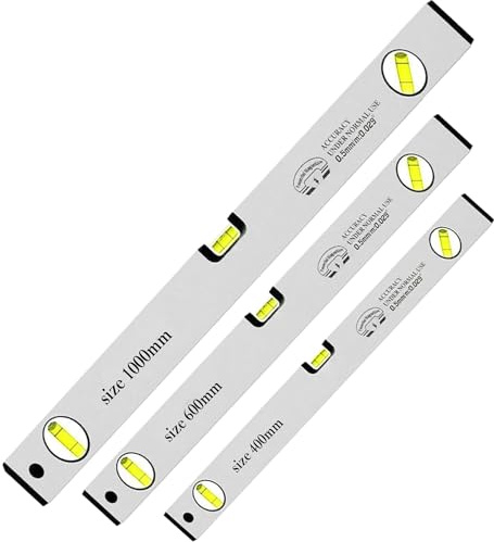 3 Pcs Spirit Level Set, High Accuracy Professional Lightweight Magnetic 400mm, 600mm & 1000mm DIY Builder Set, Strong Aluminum Body with Black Plastic End Caps (Silver)