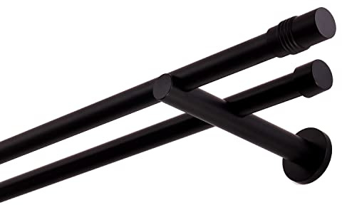 Bastone per tende nero, 120 cm, 2 binari, 19 mm, in metallo, fissaggio a parete, cilindro