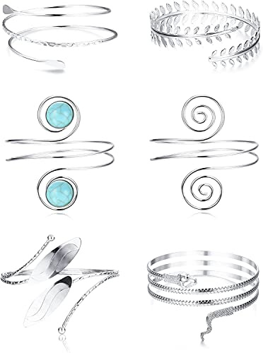 Finrezio 6 Piezas Brazalete Superior Brazalete Pulseras Ajustable Bobina Brazalete Brazo Brazalete Pulsera para Mujer Minimalista Oro Plata Brazalete Pulsera Bisutería