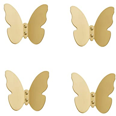 GLYYRLR Handtuchhaken Gebürstetes Gold Schmetterling Kleiderhaken Wandhaken Hakenleiste Messing Mantelhaken, Garderobenhaken für Küche, Büro, Bad, Schraubmontage,4 Pack
