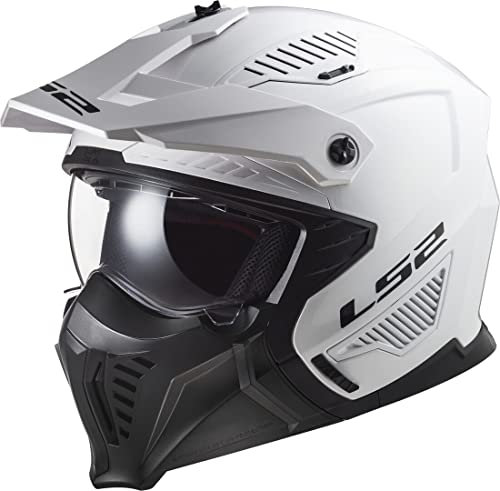 LS2 Motorcycle Helmet OF606 DRIFTER - Solid White - Open Faced With Removable Mask Motorbike Helmet (L) 59-60cm