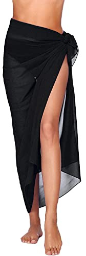 Chiffong sarong dam pareo omlottkjol strandklänning omlottduk strand kort wrap bikini kjol svart vit, Svart l, XS-3XL