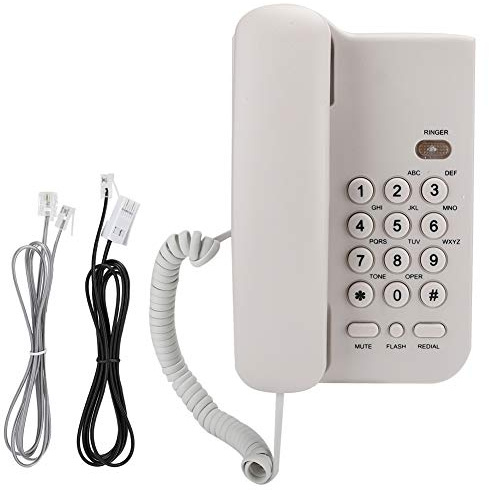 Desktop Corded Telephone, Basic Landline Phone English Telephone, Large Button Wired Telephone for Hotel Home Office School (White)