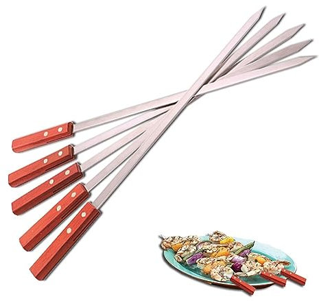 DHAEY Kebab Skewers, 20.5''52cm Barbecue Skewers Stainless Steel Fork Flat Shish Kebab BBQ Needle Grills Sticks Turkish Long Wood Skewer (Color : 5 Pieces)