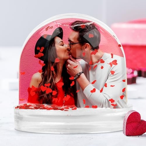 Transparent Gift Bola de Nieve Personalizada con Foto. Globo con Copos Corazones. Marcos de Fotos Originales. Regalos Personalizados para Familiares, Amigos o Pareja. Regalos San Valentín, Aniversario