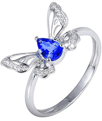 KnSam Damen Echte Goldschmuck Weiß Gold 18K 750 Partnerringe Frauen, Labor Erstellt Saphir Pärchen Ringe 0.5ct Blau Schmetterling Weiß Gold Au750 Freundschaftsringe mit Moissanit, Gr.52 (16.6)